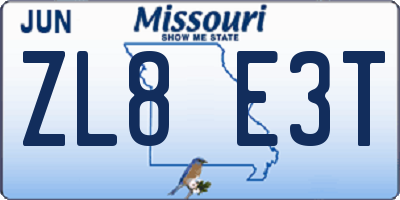 MO license plate ZL8E3T