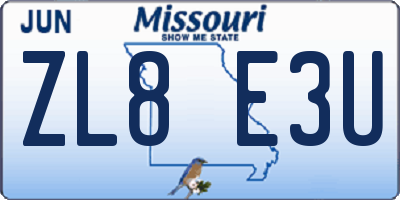 MO license plate ZL8E3U