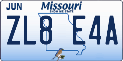 MO license plate ZL8E4A