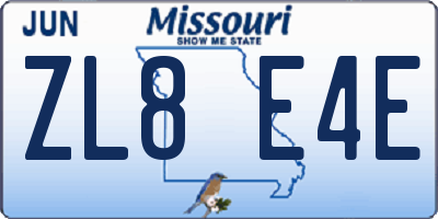 MO license plate ZL8E4E