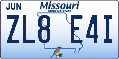 MO license plate ZL8E4I
