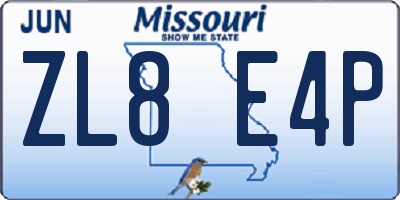 MO license plate ZL8E4P