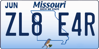 MO license plate ZL8E4R