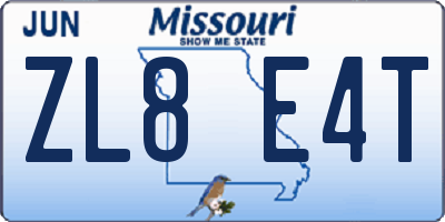 MO license plate ZL8E4T