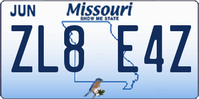 MO license plate ZL8E4Z
