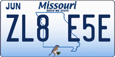 MO license plate ZL8E5E