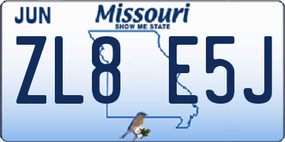 MO license plate ZL8E5J