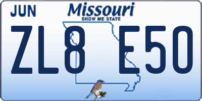 MO license plate ZL8E5O