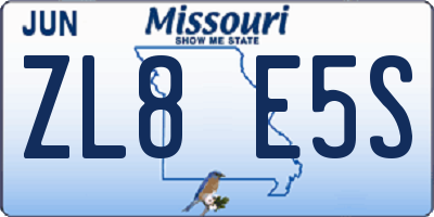 MO license plate ZL8E5S