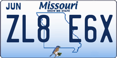MO license plate ZL8E6X