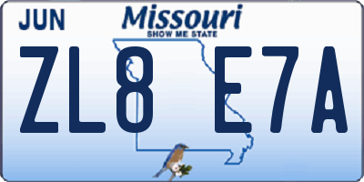 MO license plate ZL8E7A