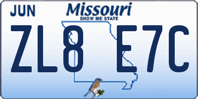 MO license plate ZL8E7C