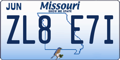 MO license plate ZL8E7I