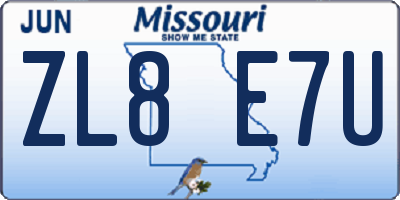 MO license plate ZL8E7U