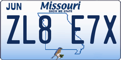 MO license plate ZL8E7X