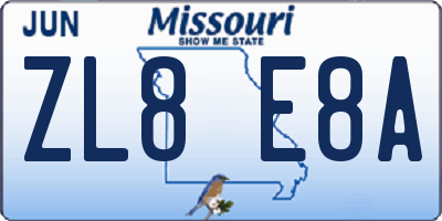 MO license plate ZL8E8A