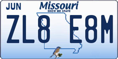 MO license plate ZL8E8M