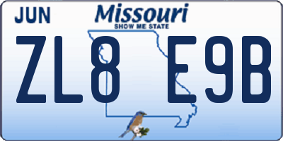 MO license plate ZL8E9B