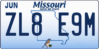MO license plate ZL8E9M
