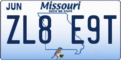 MO license plate ZL8E9T