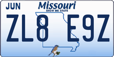 MO license plate ZL8E9Z