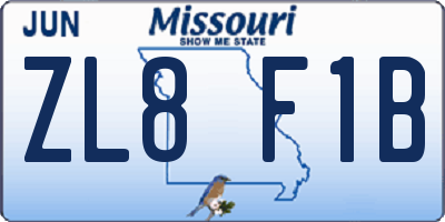MO license plate ZL8F1B