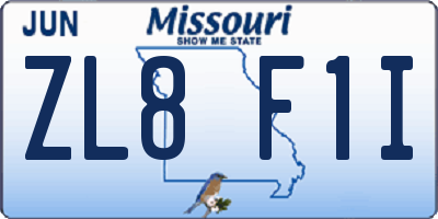 MO license plate ZL8F1I