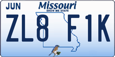 MO license plate ZL8F1K