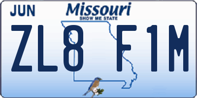 MO license plate ZL8F1M