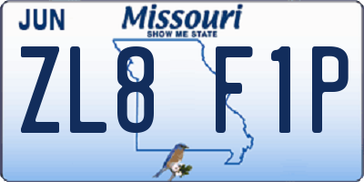 MO license plate ZL8F1P