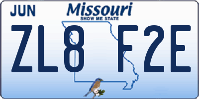 MO license plate ZL8F2E