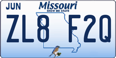 MO license plate ZL8F2Q