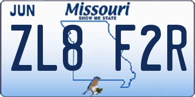MO license plate ZL8F2R