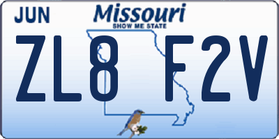 MO license plate ZL8F2V