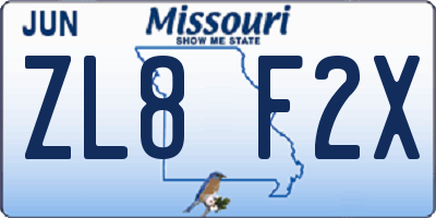MO license plate ZL8F2X