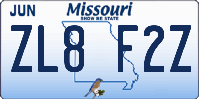 MO license plate ZL8F2Z