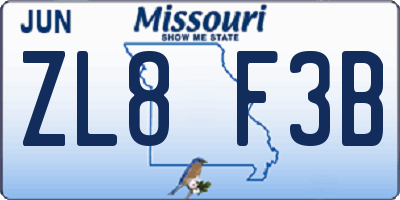 MO license plate ZL8F3B