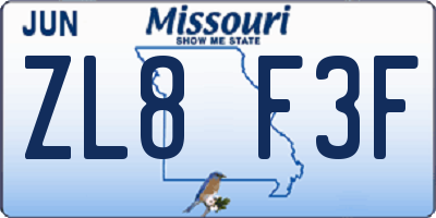 MO license plate ZL8F3F