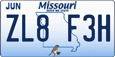MO license plate ZL8F3H