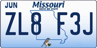 MO license plate ZL8F3J