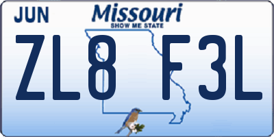 MO license plate ZL8F3L