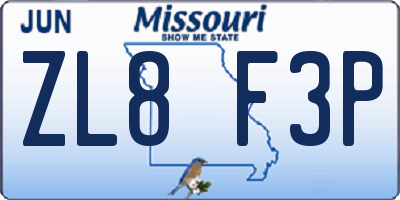 MO license plate ZL8F3P