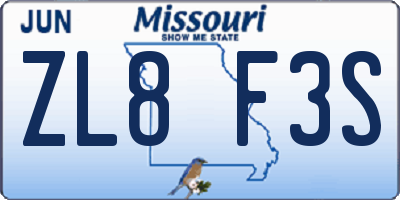 MO license plate ZL8F3S