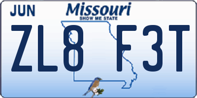 MO license plate ZL8F3T