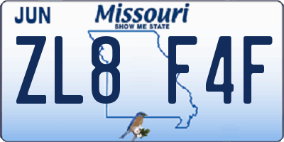 MO license plate ZL8F4F