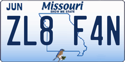 MO license plate ZL8F4N