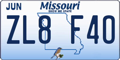 MO license plate ZL8F4O
