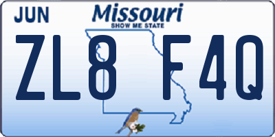 MO license plate ZL8F4Q