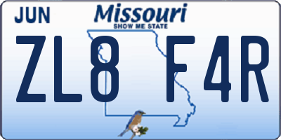 MO license plate ZL8F4R
