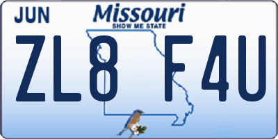 MO license plate ZL8F4U